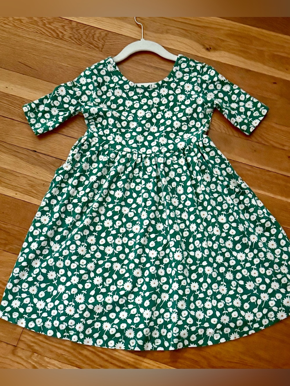 Hanna Andersson 120/6-7 Twirly Floral Print Elbow Sleeve Skater Dress w/pockets